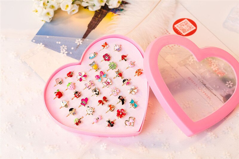 Gemengde Bloem Verstelbare Ringen Sweet Kids Ring Set Baby Meisjes Party Sieraden Met Display Box Ring 1 Pc/ 2 Pc/10 Pc Willekeurige Kleur