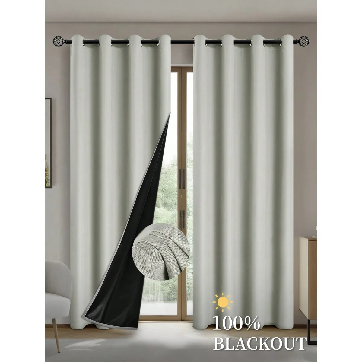 Cortinas opacas con forro aislante recubierto, adecuadas para sala de estar, dormitorio, cocina, decoración del hogar, decoración de la habitación, 2 uds.: 2 x 2,6 / Blanco