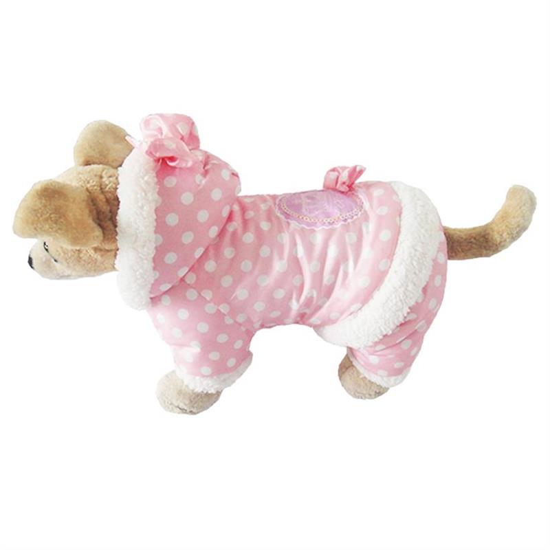 Lille hundesnøredragt polka dot mønster fleece vinterfrakke til piger hunde jumpsuit hætteklædte vandtæt udendørs bomulds polstret hund frakke