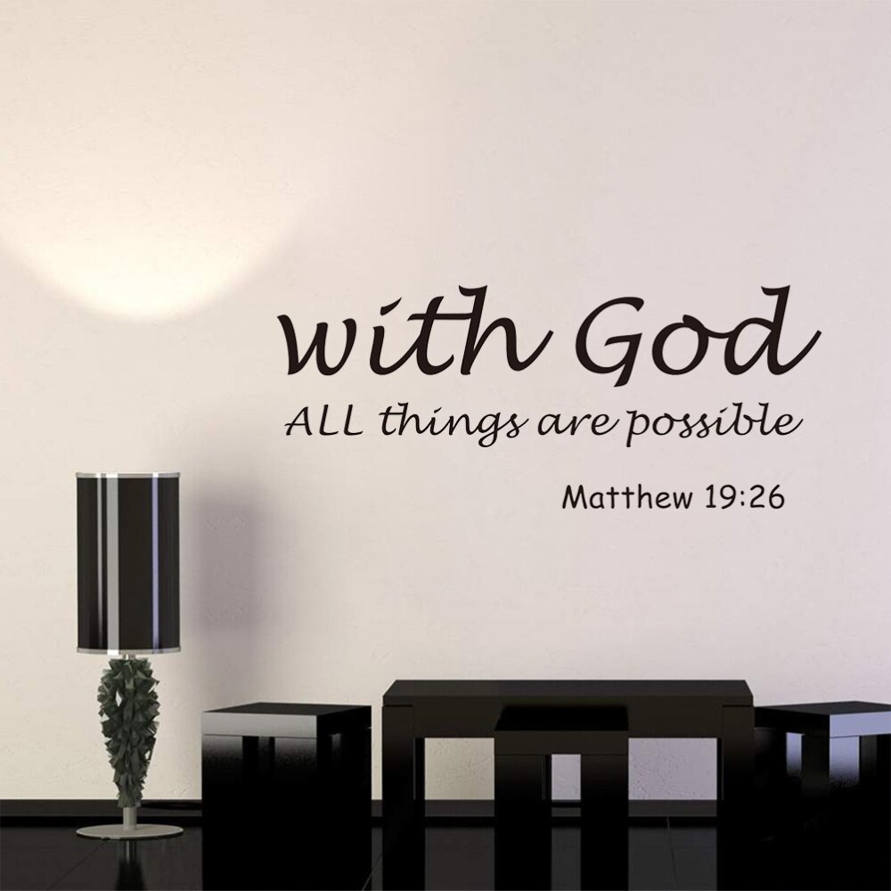 1PC Christian Peel and Stick Removable Vinyl DIY Non-toxic Bible Verse With God All Things are Possible Wallpaper