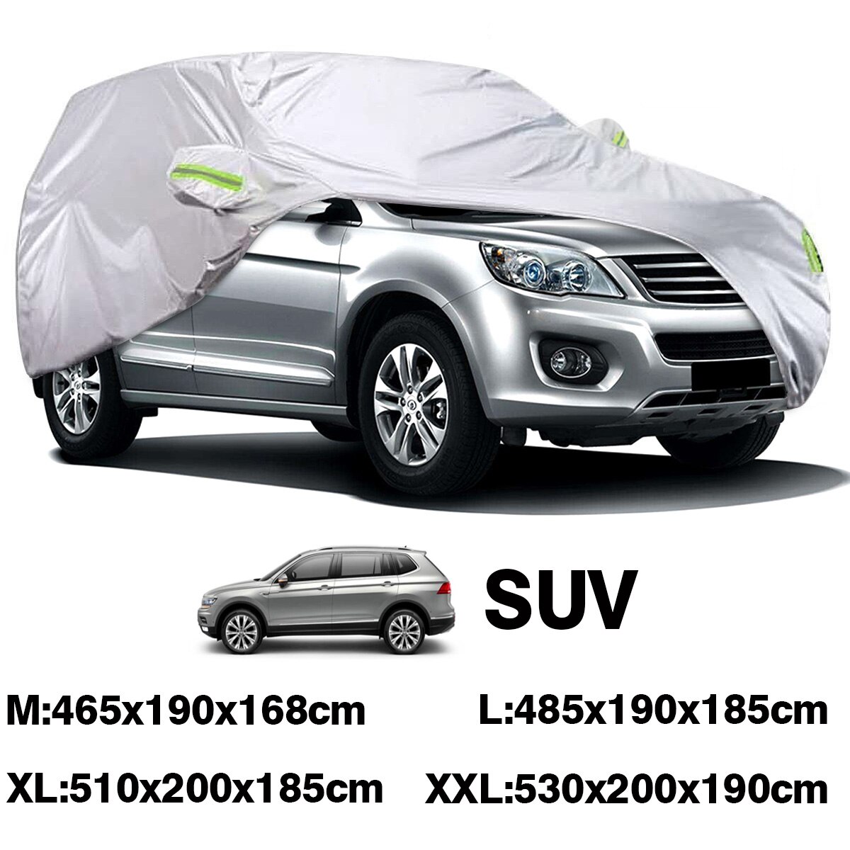 Volledige Auto Covers Voor Universele Suv Zon Uv Sneeuw Bescherming Indoor Outdoor Waterdichte Stofbestendig M-XXL Zilveren Auto Cover: XL 5.1x2.0x1.85M