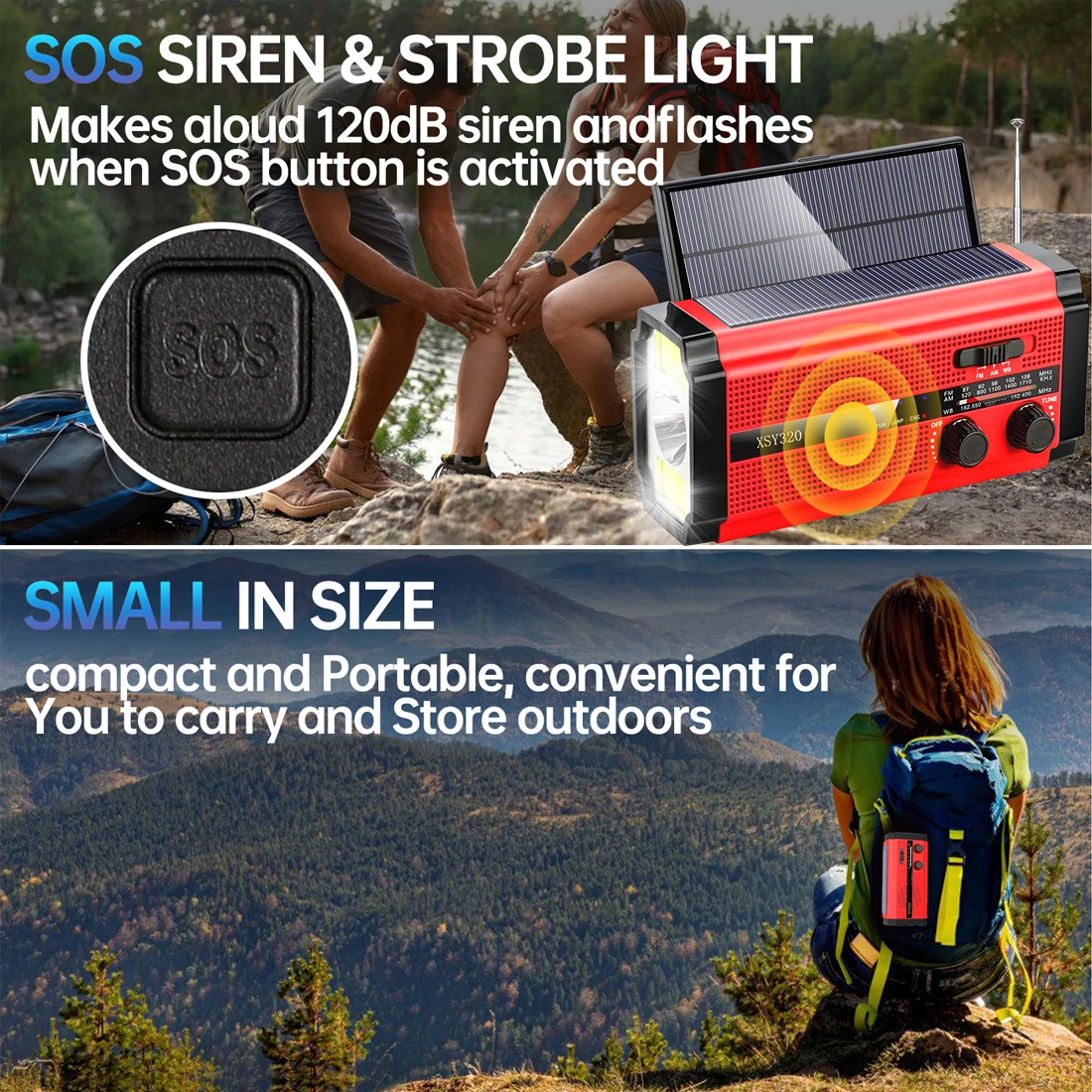 Woopker 5000 mah fm-radio xsy -320 bærbar nødradio håndsveiv solcelleradio am/noaa bærbar led sos-alarm powerbank