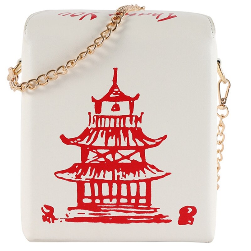 Bolso de mano chino para llevar, bolso de piel sintética para mujer, novedad, bolso cruzado, bolso de hombro con cadena para chica, bolso de mano: White