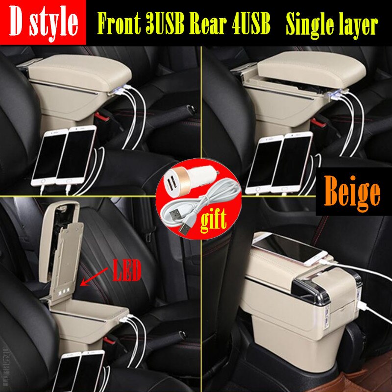 For Land Rover Frelender2 Armrest box For Land Rover Freelander car Armrest box Interior Parts content Storage box with USB LED: D Beige 7USB