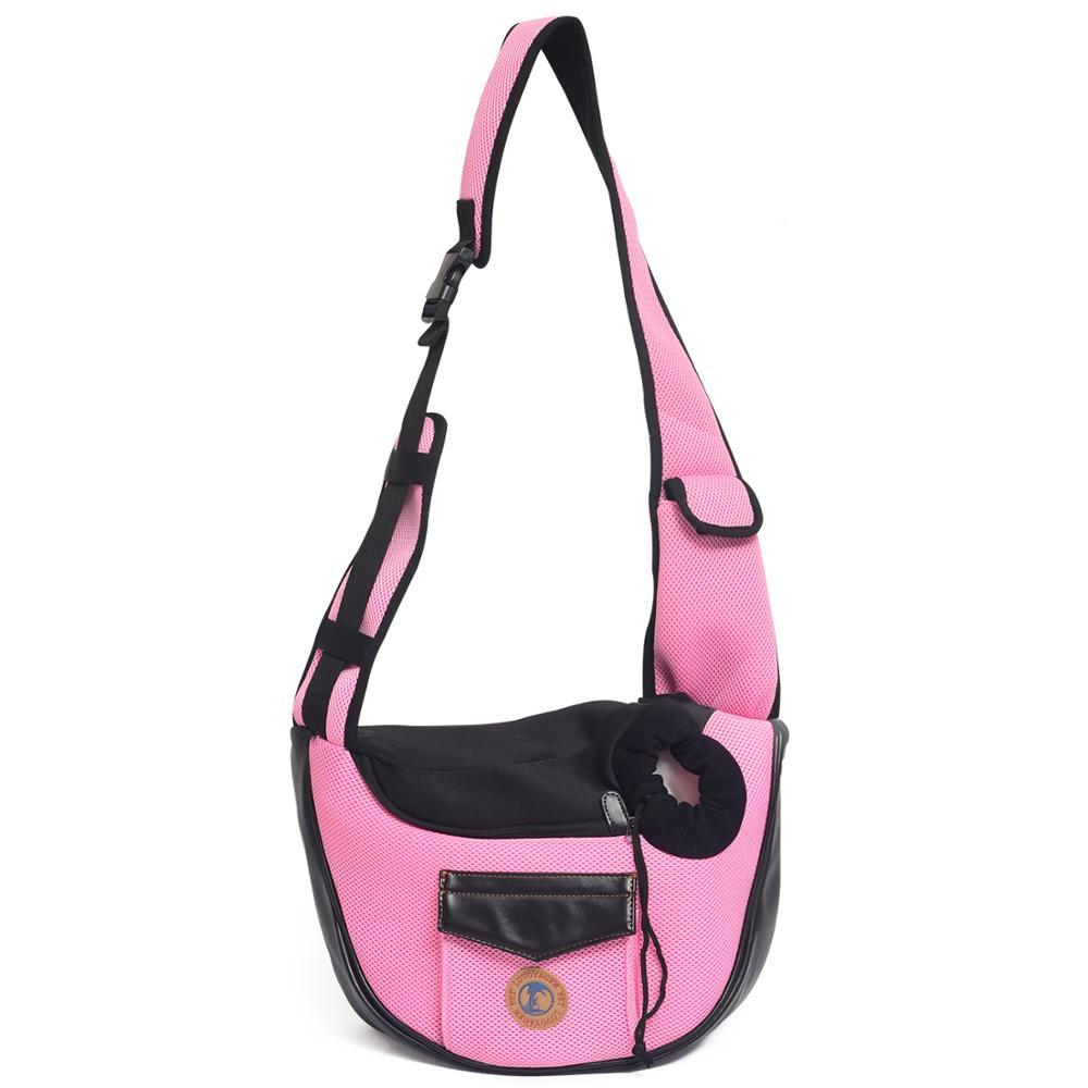 Hundekat bæretaske slynge taske justerbar hvalp håndfri bærer åndbar bærbar til udendørs brug: Lyserød