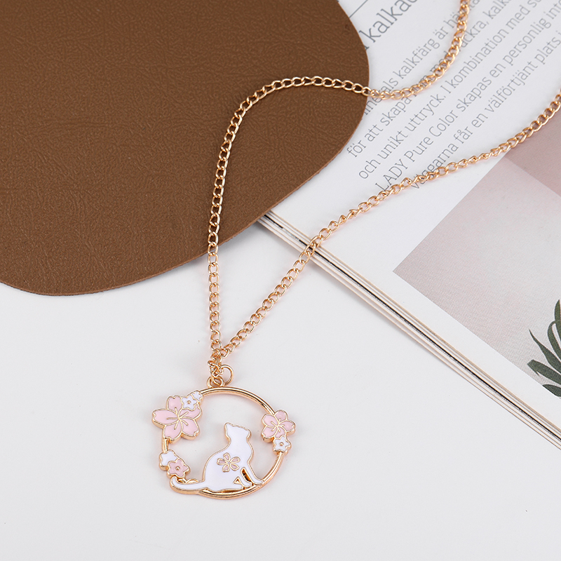 créative Sakura lapin chat collier mignon dessin animé guirlande pendentif dames bijoux accessoires colliers rose