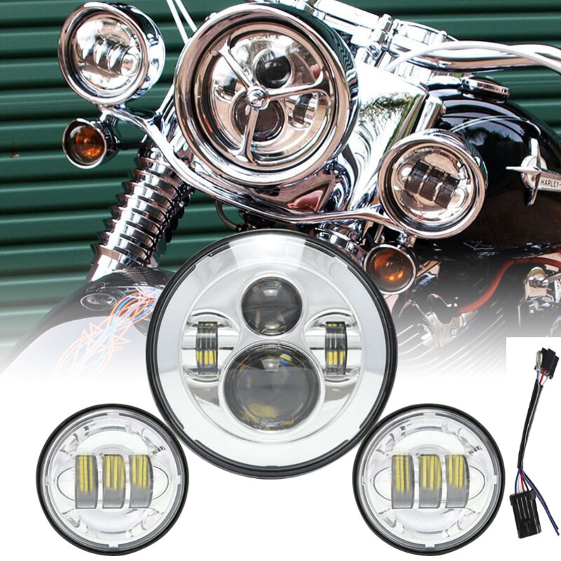 7Inch Ronde Led Koplampen + 4.5Inch Fog Passeren Lichten En Adapter Ring Voor Harley Touring Electra Glide Road king Street Glide