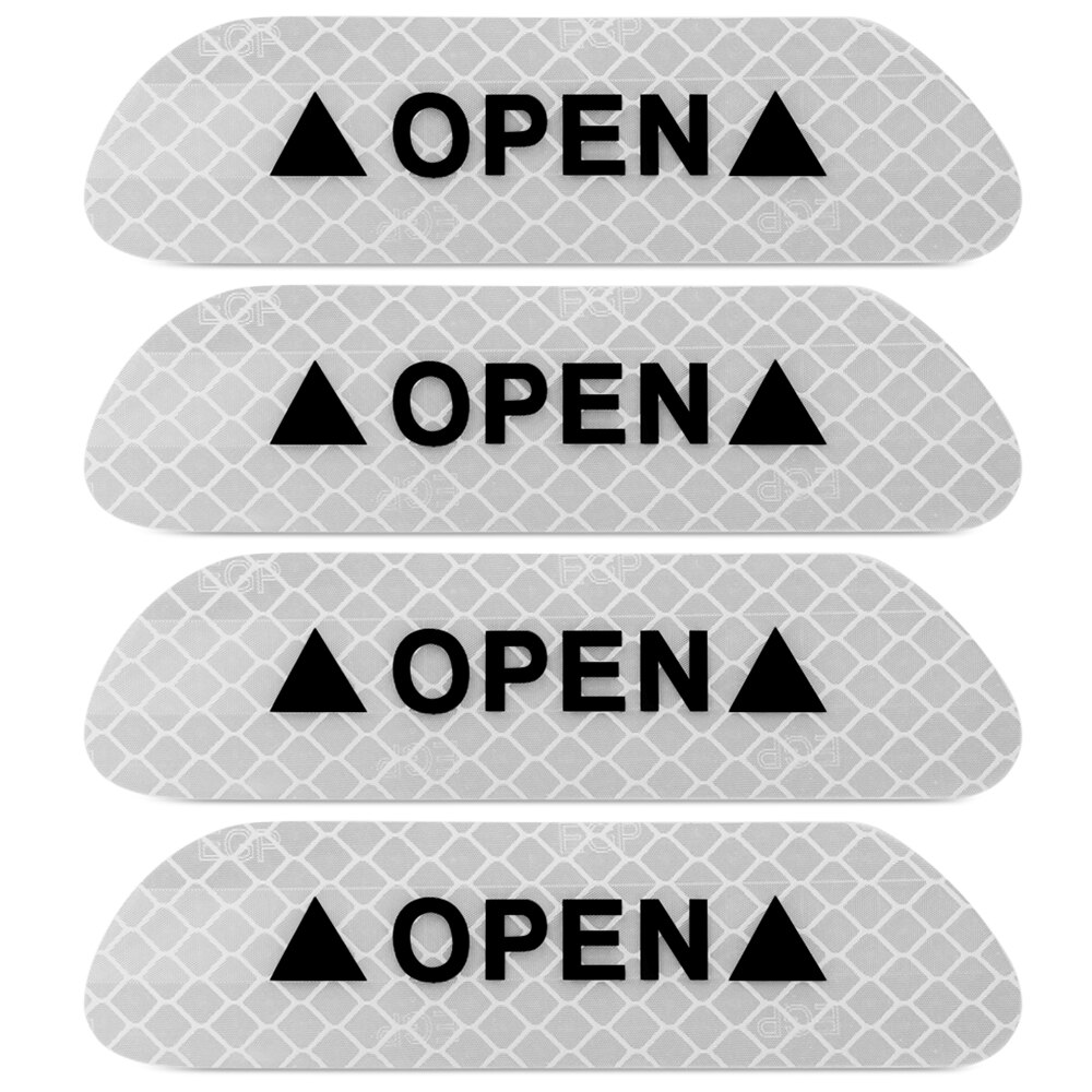 4Pcs Car Door Stickers Warning Mark Reflective Tape Auto Exterior Accessories OPEN Sign Safety Reflective Strip Light Reflectors: Silver