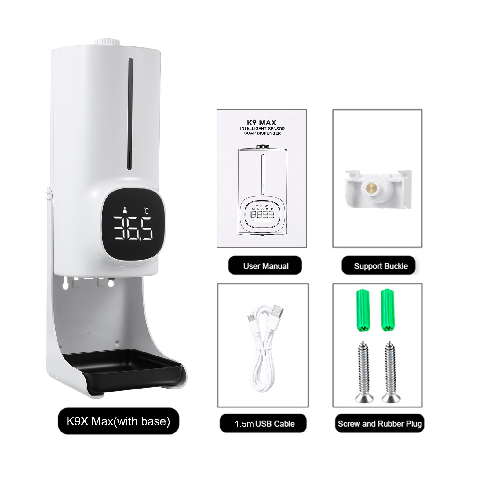1500ml Wall Mounted Automatic Soap Dispenser Hand Sanitizer Dispenser Non-contact Infrared Thermometer: A