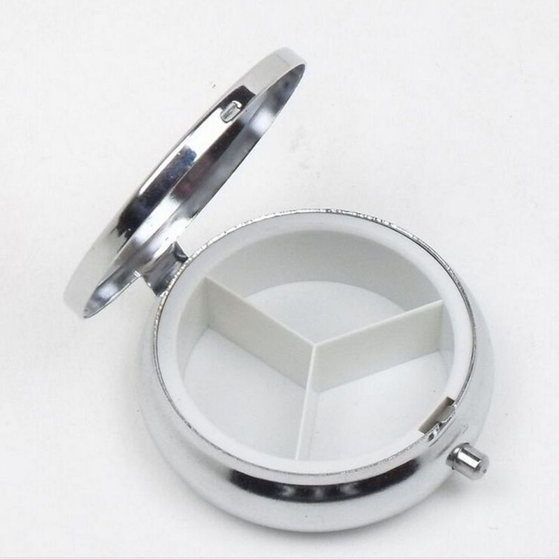 1 stk 3 celle runde pilleæsker sølv metal medicin tablet holder fordelagtig beholder pille etui lille etui