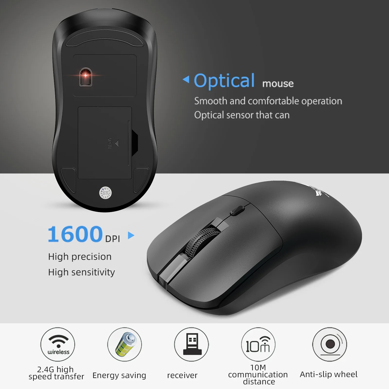 Wireless Gaming Mouse 2.4G USB Silent Mouse Adjustable DPI Suitable for Android Windows Laptop Desktop Computer Universal