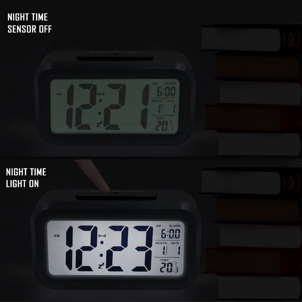 Despertador Digital con pantalla LCD, Sensor de retroiluminación electrónico de tiempo de repetición, luz nocturna, mesa de oficina, estudiante, reloj despertador para niños