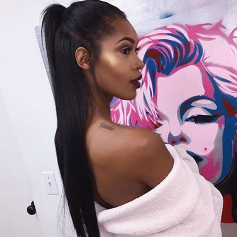 LUPU-peluca larga y Lisa para mujer, coleta de 22 pulgadas, extensiones de cabello sintético resistente a altas temperaturas, color negro Natural