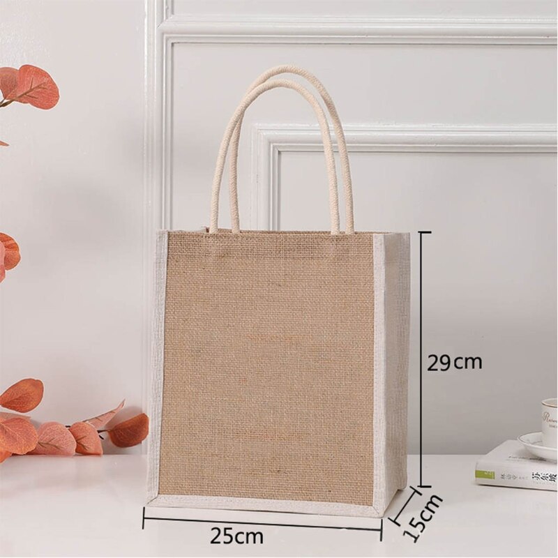 Vrouwen Jute Tote Boodschappentas Jute Handtas Herbruikbare Strand Winkelen Zak Met Handvat Grote Capaciteit Diversen Opbergtas: 04