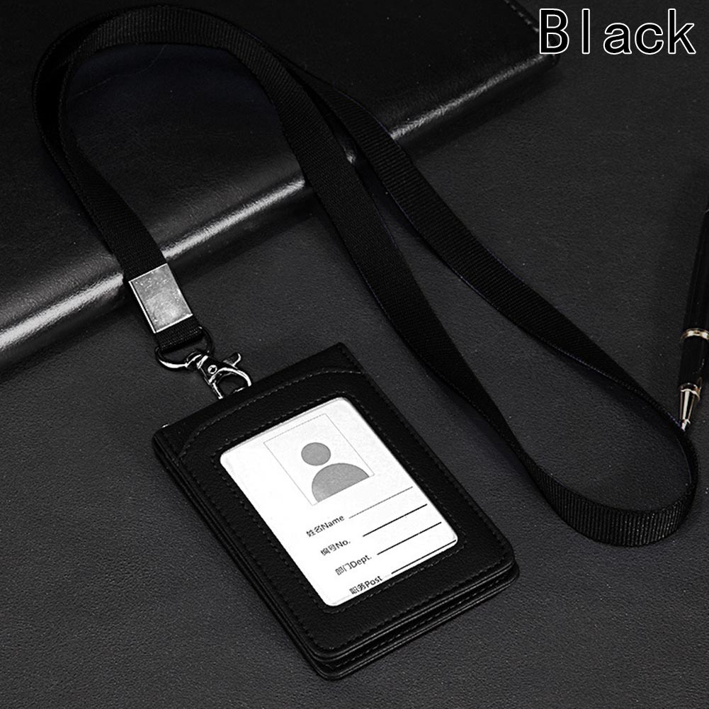 High-grade PU Card Holder Staff Identification Card Neck Strap With Lanyard Badge Neck Strap Bus ID Holders: BK