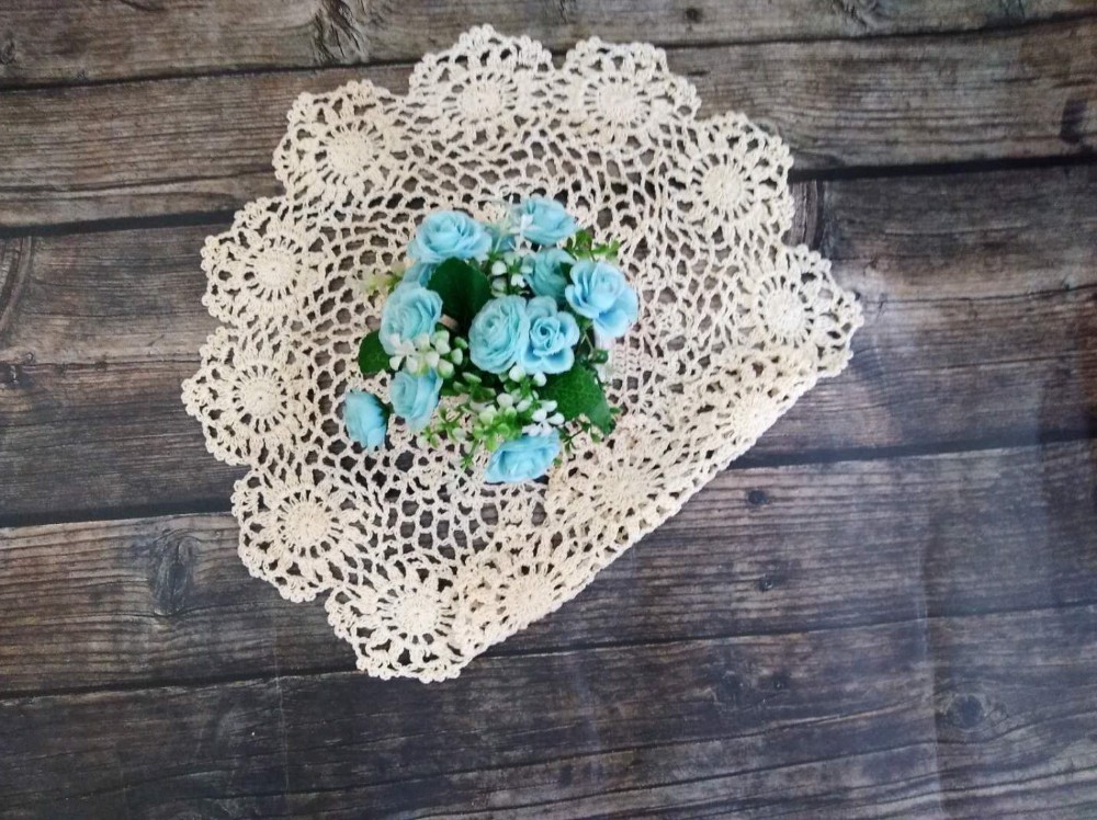 40cm runda lyxiga handgjorda virkade blommor doilies kaffemugg bordsduk underlägg te kopp täcka handduk för bröllop bankett fest