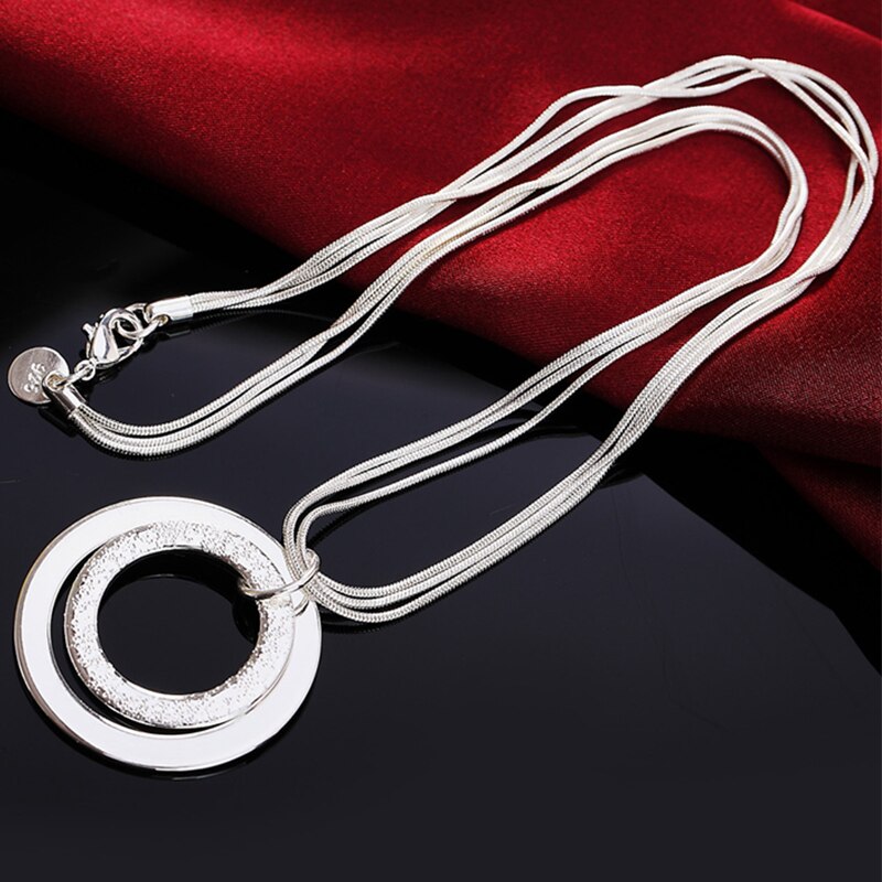 925 Silver Double Round Circle Multilayers Necklace For Women Silver Necklaces Jewelry