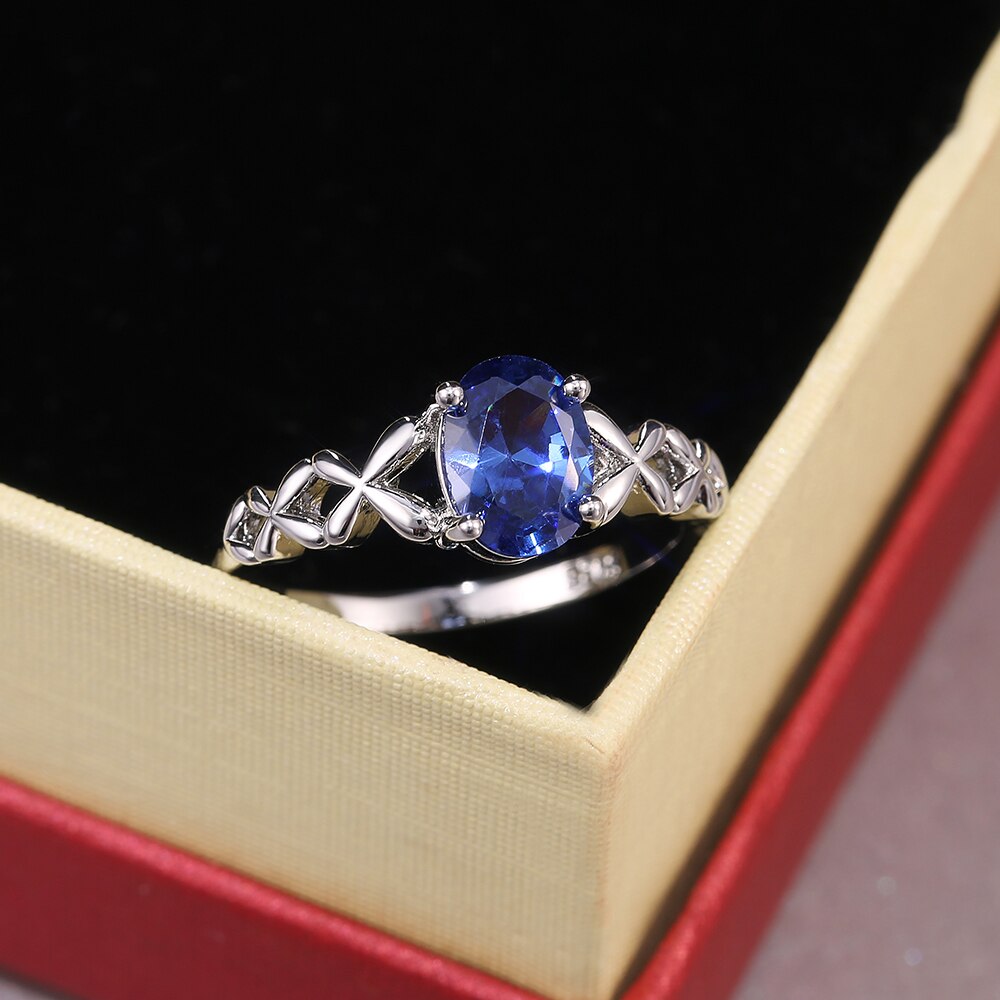 Huitan Luxus tief Blau Hochzeit Ring Klassische Einfache 4 Krallen Zirkon Stein Frauen Ring Engagement Party Weibliche Schmuck: 6