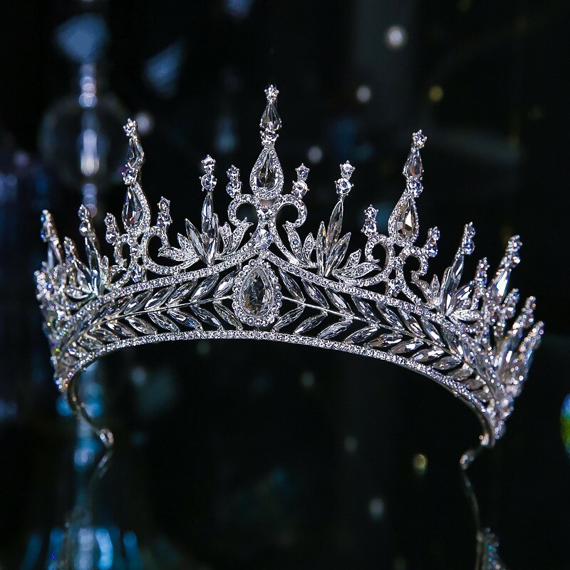 Diadèmes de mariée en cristal de couleur argent, couronne de luxe, strass, diadème de concours, couvre-chef, accessoires pour cheveux de mariage: Plaqué platine