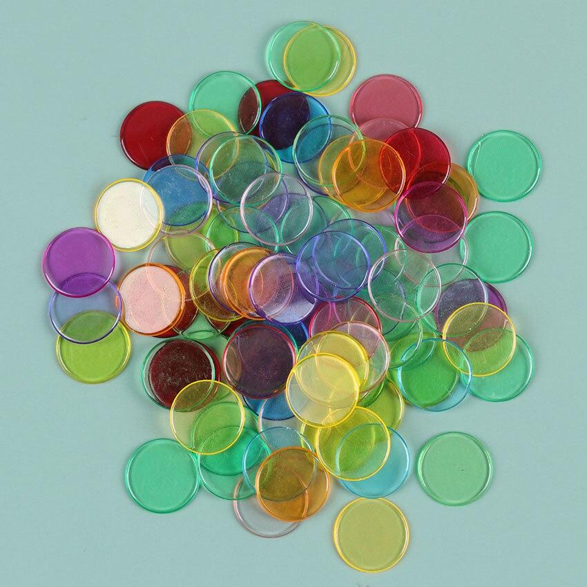 100 st plastpokerchips casino bingomarkörer familjeklubb karneval bingotillbehör brädspel leksak: Transparent blandning