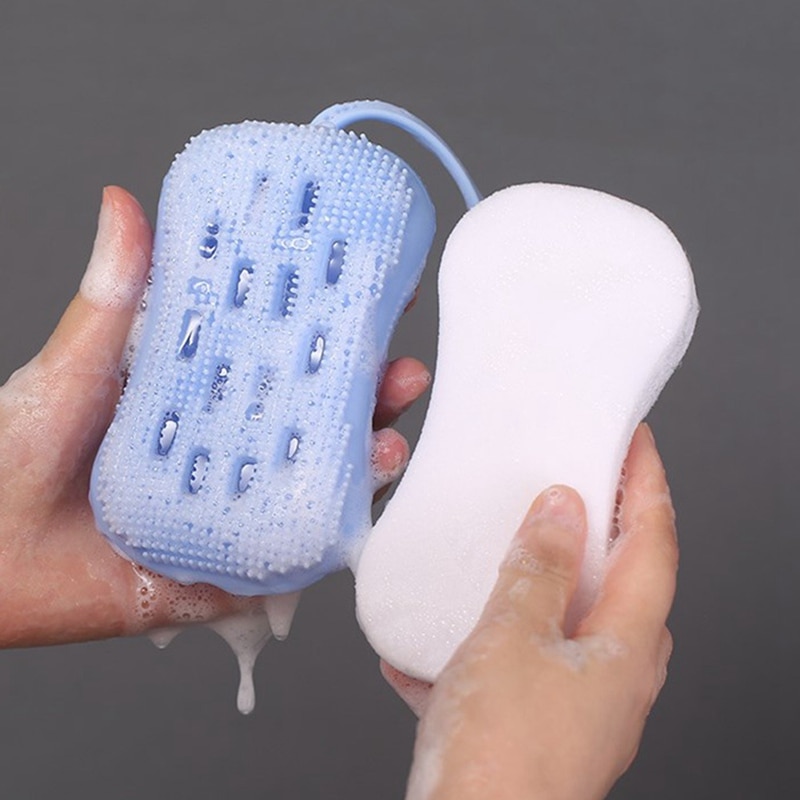 Silikon badborste dusch bubbelskrubb svampborste badrumsrengöring massageborste för att skrubba tillbaka kroppsduschtillbehör