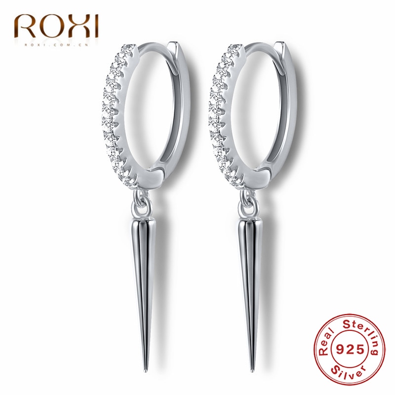 ROXI Punk Rivet Spike Pendant Round Cartilage 925 Sterling Silver Earrings for Women Jewelry Simple Geometric Earrings Brincos
