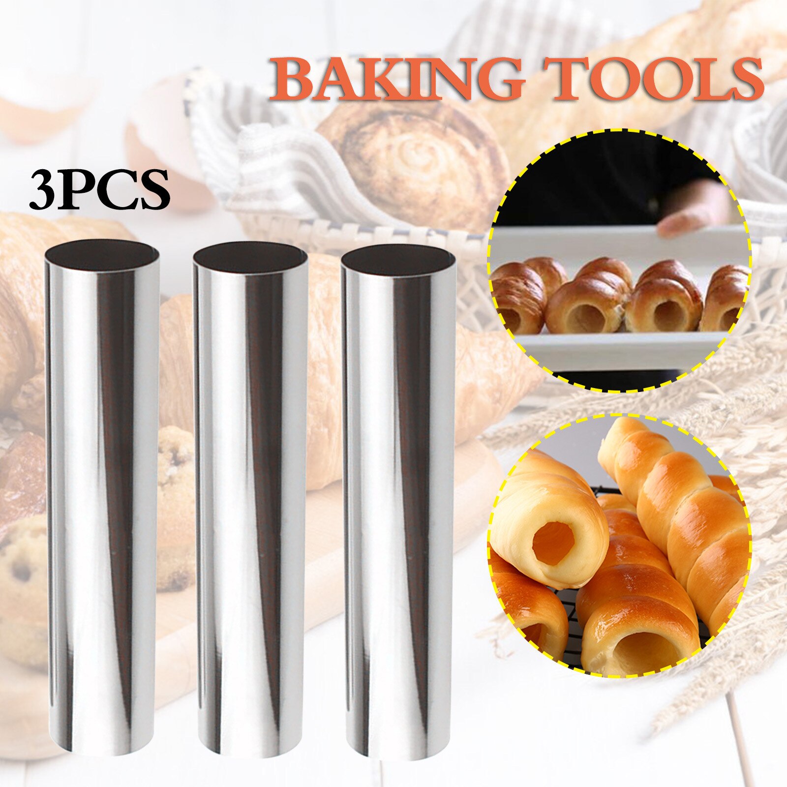 25# 1/5pcs Baking Supplies DIY Baking Cones Stainless Steel Spiral Baked Croissants Tubes Horn Pastry Roll Cake Mold Bakeware