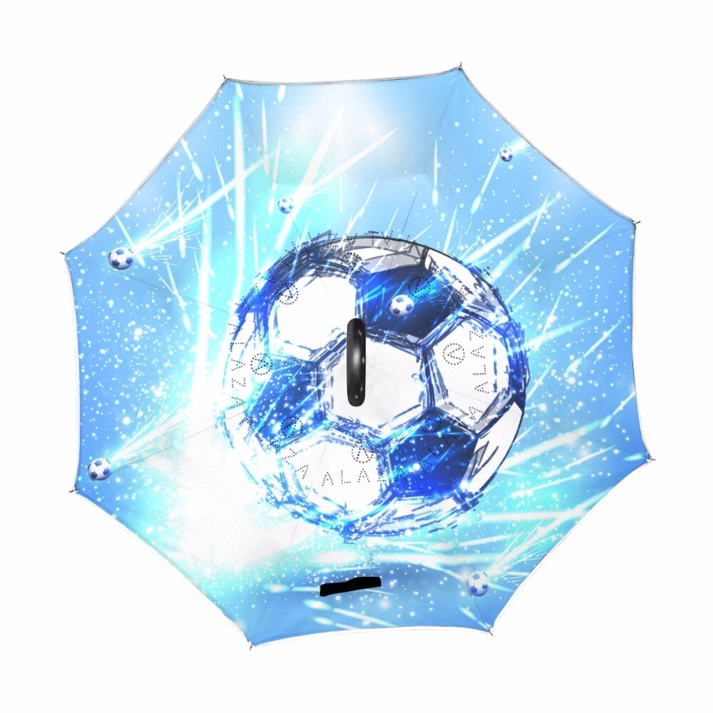 Fodbold c-krog håndtag omvendte paraplyer dobbeltlag omvendt vindtæt regnbilsparaply til mænd