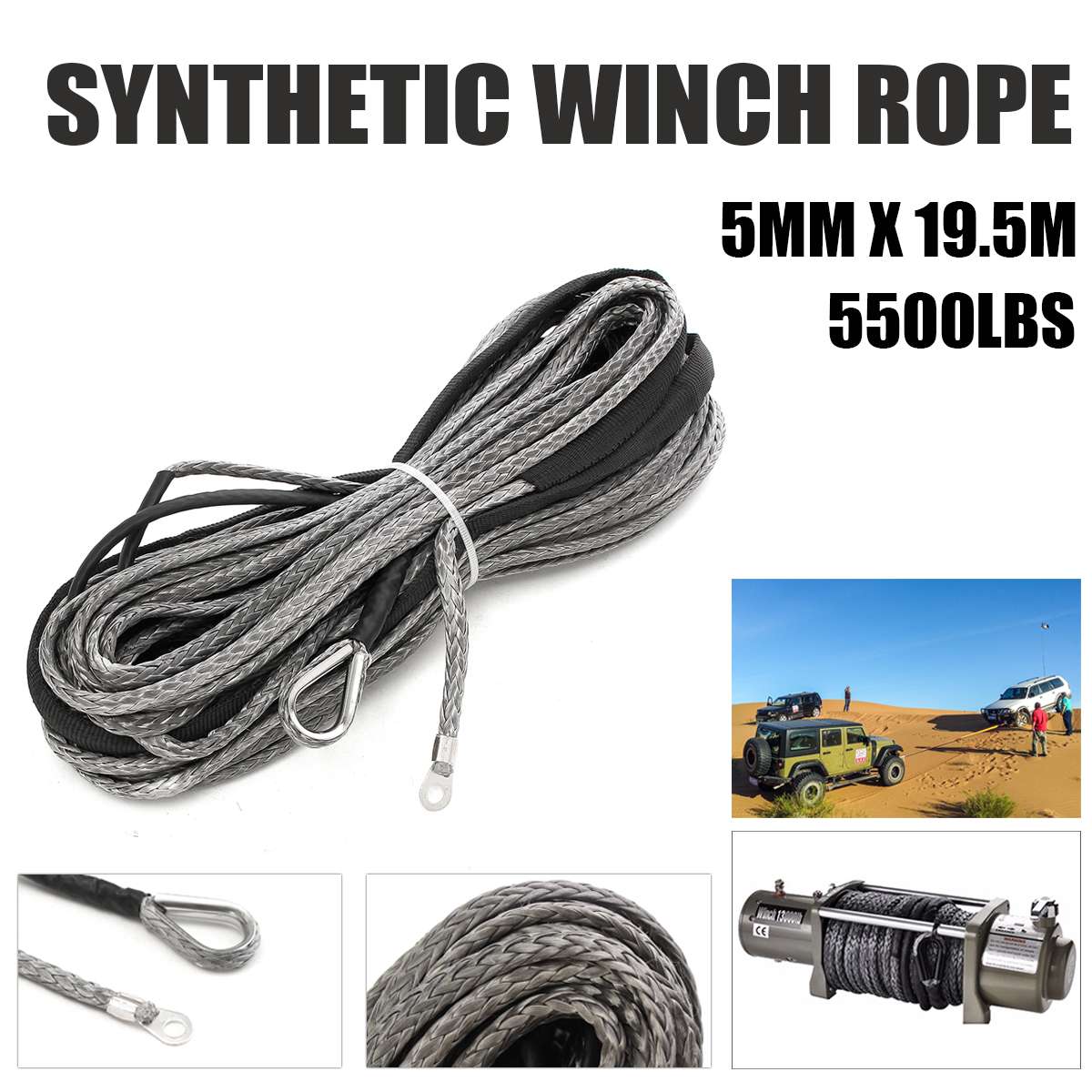 Winch String Line Rig 19.5m 7700LBs Winch Rope String Line Cable With Sh... – Grandado