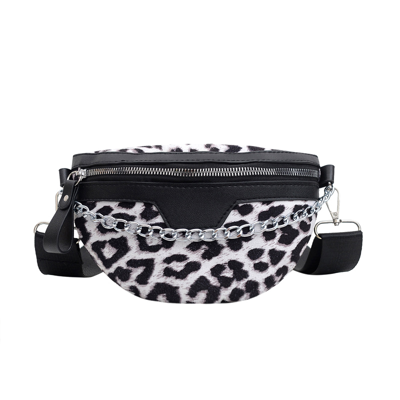 Kjede plysj #39 dame- og midjeveske tiger leopard fanny pack skulder crossbody brystvesker kvinnelig veske banan belteveske: Leopard hvit