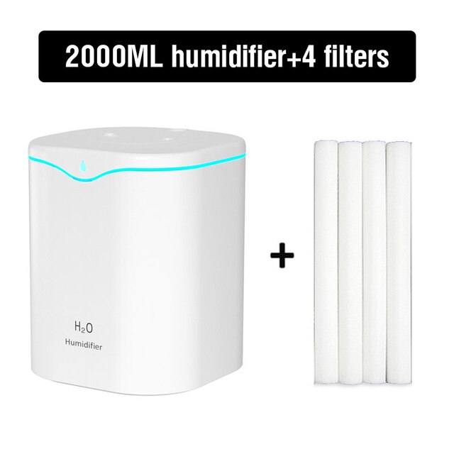 2200ml Double Nozzle Air Humidifier Essential Oil Aroma Diffuser With Coloful LED Aromatherapy Diffuser Ultrasonic Humidifiers: White filter 4