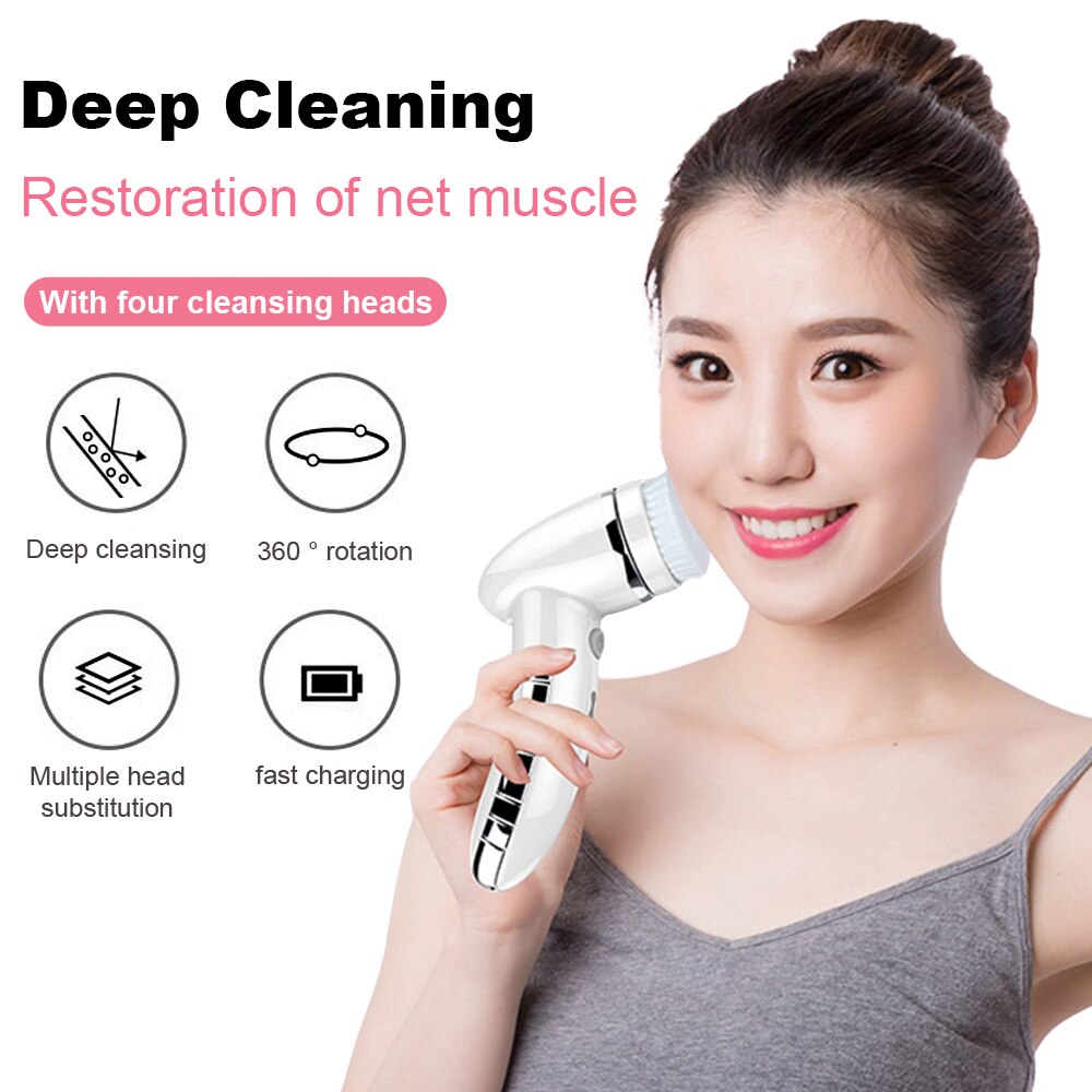 4 in 1 Electric Facial Cleanser Face Cleaning Skin Pore Cleaner Body Cleansing Massage Head Remover Machine Handy Facial Machine