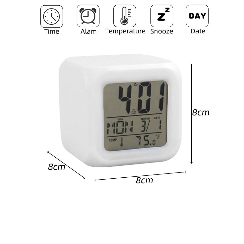Digital spejl led display alarm ur elektronisk tid temperatur kalender tabel alarm ur usb opladning studerende skrivebordsure: Hvid 8 x 8 x 8cm
