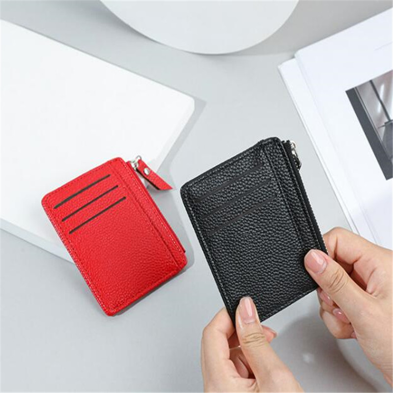 Mini ID Card Holders Bags Men/Women Business Credit Card Holder PU Leather Slim Bank Card Case Organizer Wallet Zipper