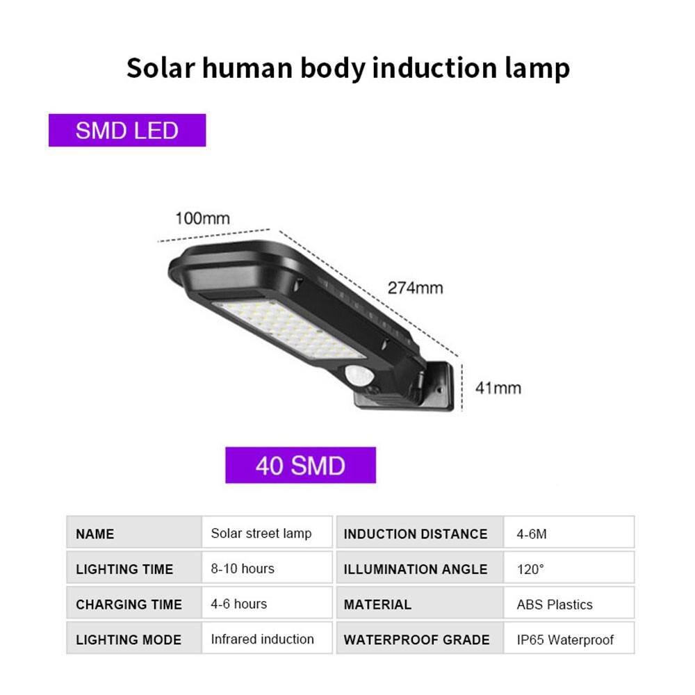 Draadloze Pir Motion Sensor Solar Lamp Met Twee Modi Outdoor Waterdichte Solar Light Security Verlichting Voor Huis Wall Street Yard: 40LED