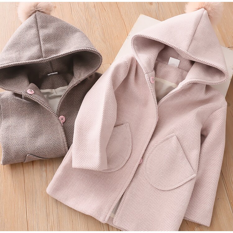 Winter Jassen Meisjes Hooded Haar Bal Wollen Babykleertjes 3 4 5 6 7 Jaar Peuter Kids Bovenkleding Mode Wollen jas Meisjes Kleding