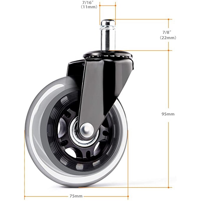 Office Chair Casters 5-Piece Set Replacement Rubber Chair Casters for Hardwood Floors and Carpets,Quietly-Universal Fit