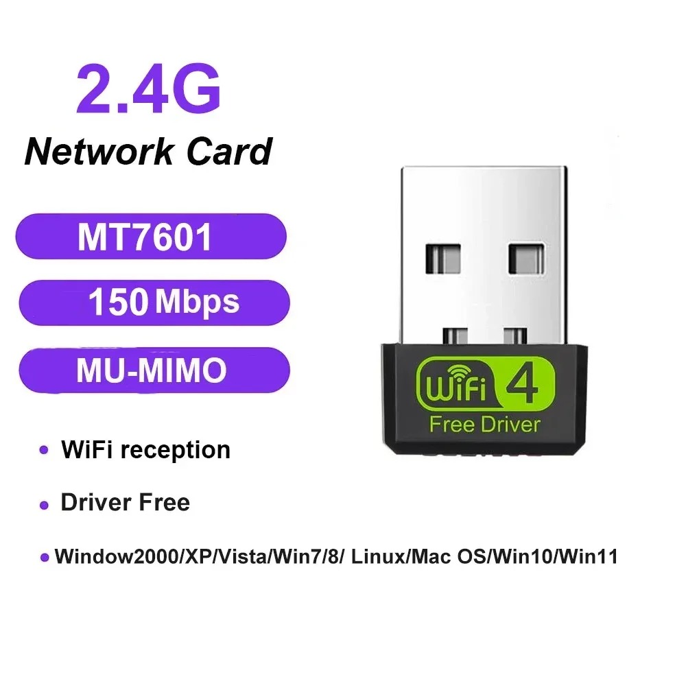Mini usb wifi 6 dongle placa de rede 2.4ghz wi-fi lan adaptador driver livre para computador portátil windows 7 10 11 300m 150m receptor: Dourado