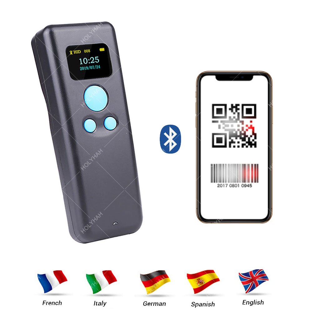 Holyhah M8D Mini Barcode Scanner Bluetooth Wireless Wired 1D 2D QR PDF417 Bar code Reader for iPad iPhone Android Tablets PC