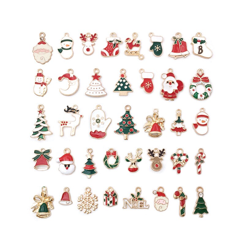 38PCS Christmas Charms Pendant Enamel Alloy Mixed Jewelry DIY Making Crafts