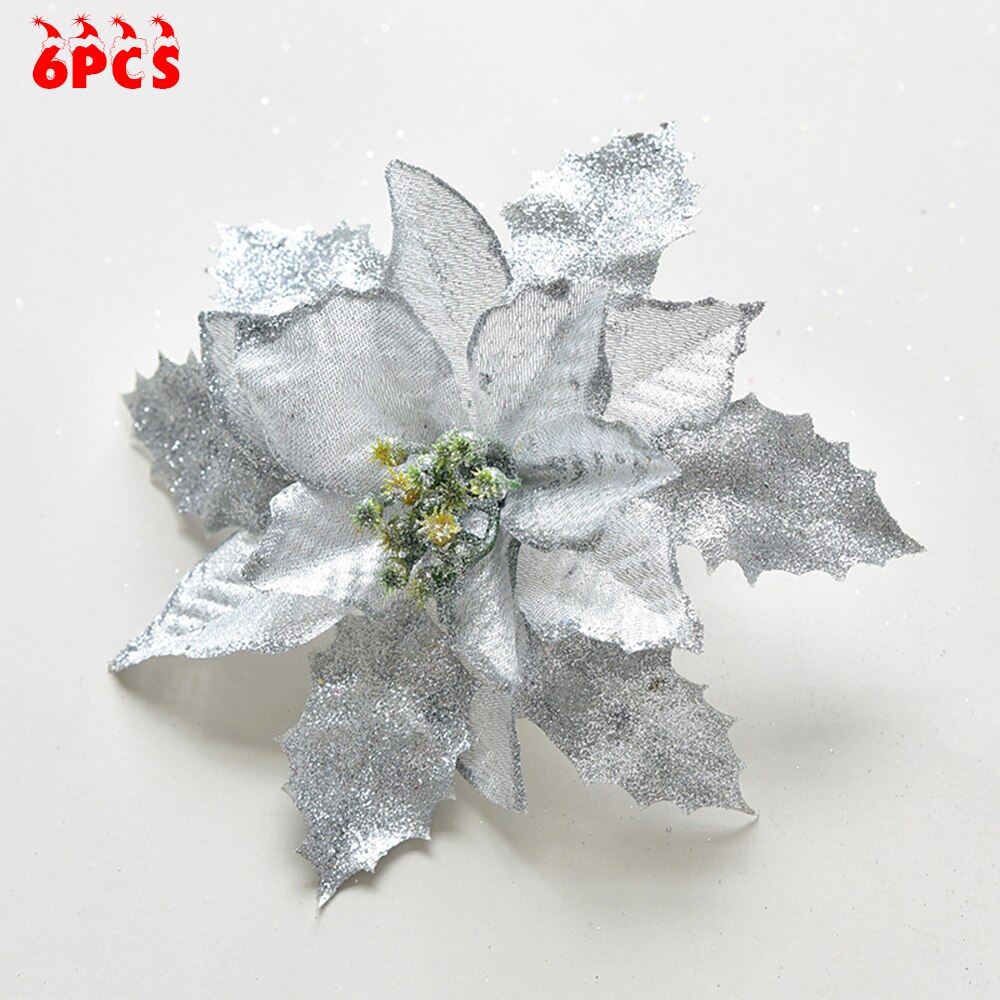 Grote kerstboomversiering kerstster glitter wit op kerstboom: Zilver