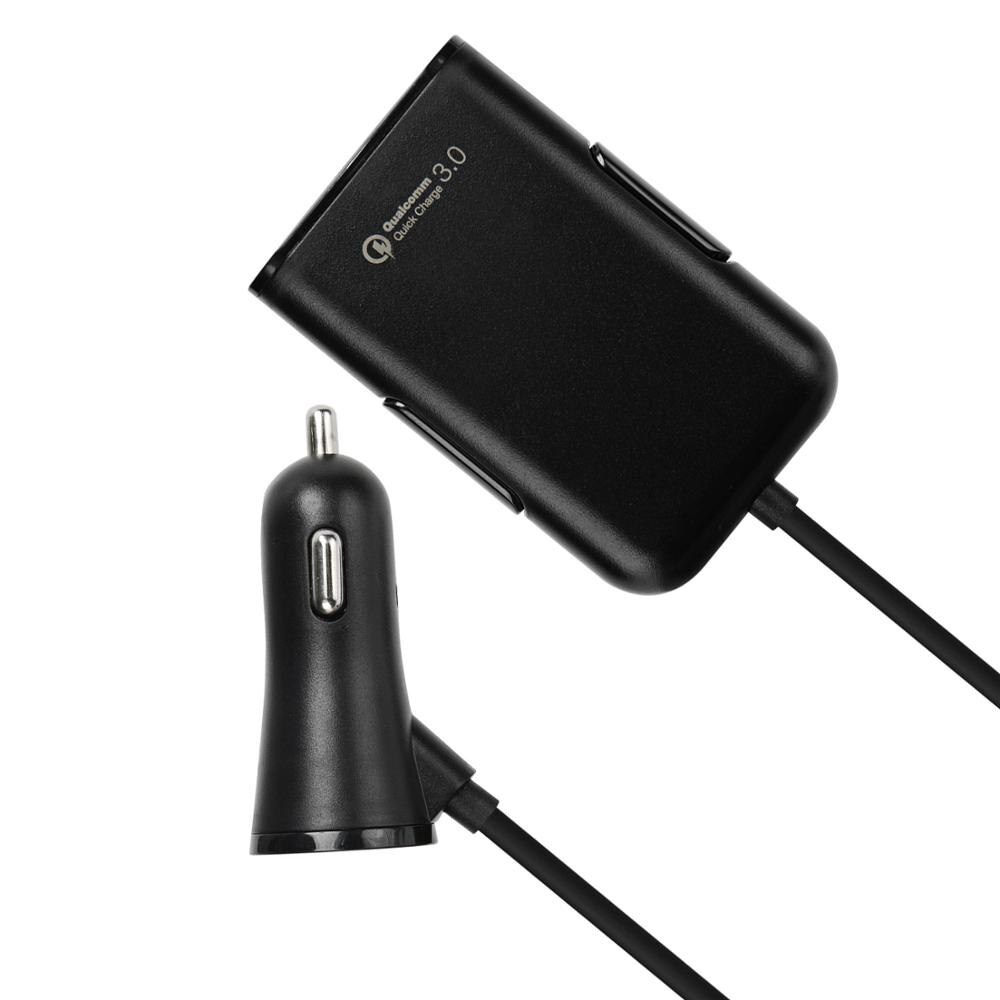 Car Charger - 4 USB Ports - 1.7m Cable - Fast Charging - Back Clip Mount for Tablet Smartphone iPhone