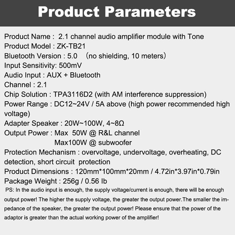 ZK-TB21 TPA3116D2 Bluetooth 5,0 Subwoofer Verstärker Bord 50WX2 + 100W 2,1 Kanal Energie o Stereo Verstärker Bord