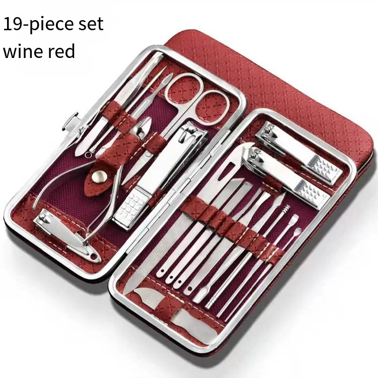 Conjunto de 19 peças de ferramentas de beleza para arte em unhas, manicure doméstica, corte de pés, alicate de bico de águia, kit de cuidados, faca de unhas, conjunto de cortador de unhas: Vermelho