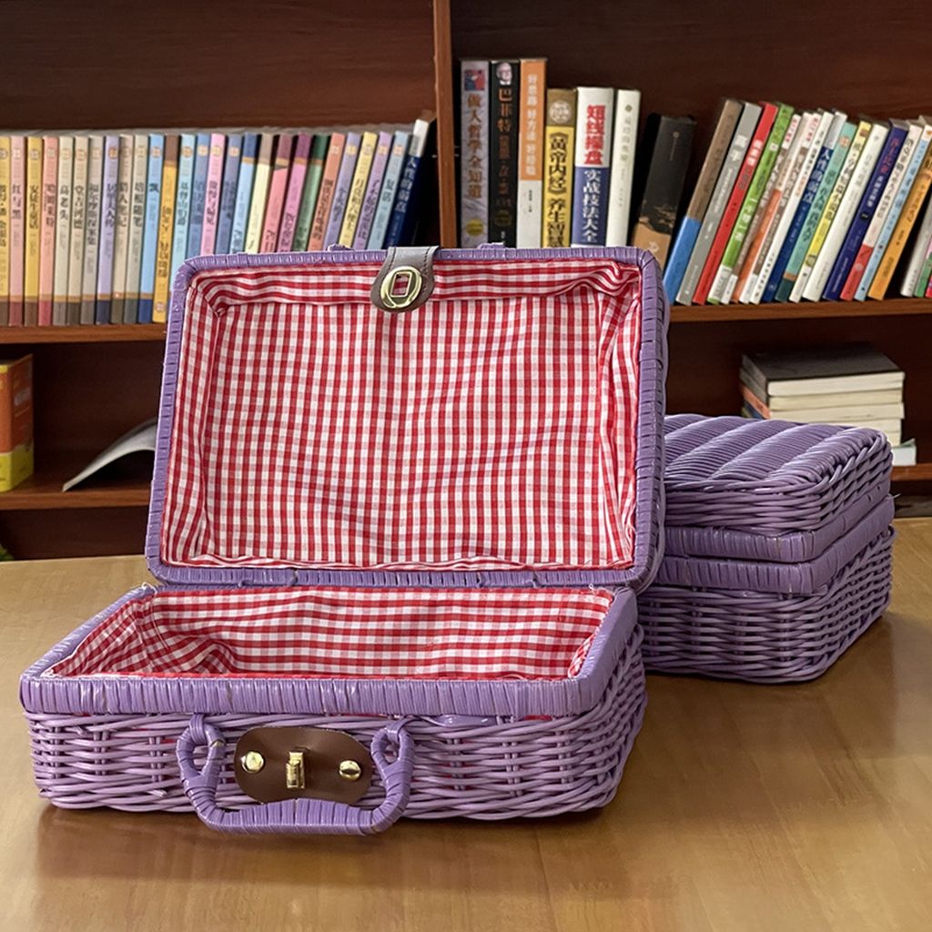 Bamboo Frame with Handle for Cosmetic,Clothes,Sundries Photograph Props Storage Basket Storage Box Rattan Suitcase: XL / Yellow