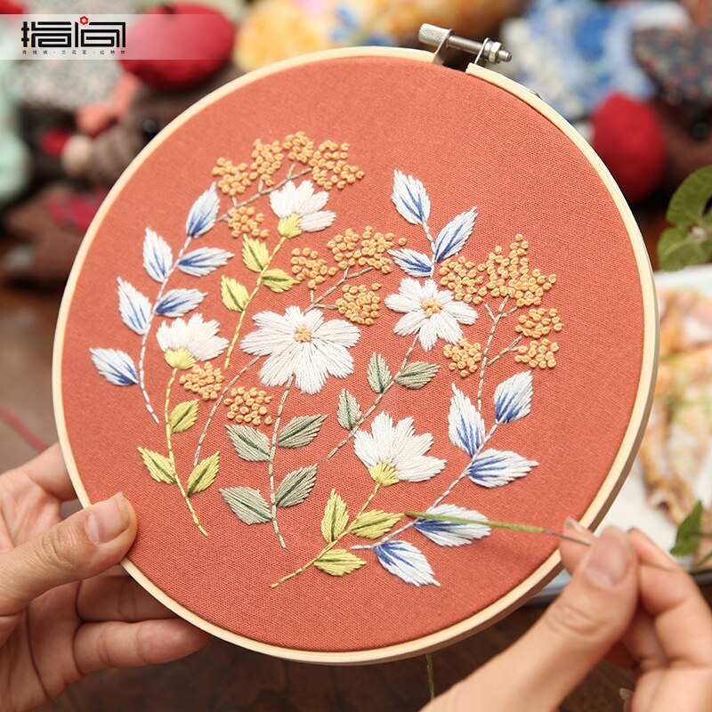 Needlework Embroidery DIY Starter Kit Flower Pattern Printed Cross Stitch Set Sewing Art Craft Painting Handwork Home Decor