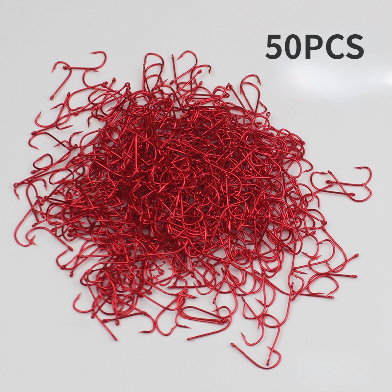 50pcs 1#-9# Fishing Hook Series Barbed Fishhook High Carbon Steel Red Gold Fishhooks Bent Baitholder Ringed Carp Hook Tackle: 9
