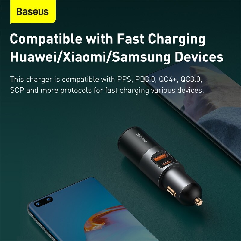Baseus 120W Auto Ladung Schnell Ladegerät mit Zigarette Leichter Telefon ladegerät Arbeit mit Auto von 12V zu 24V Für IPhone Huawei Samsung