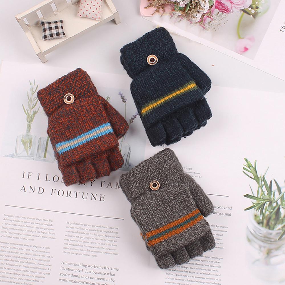 Children's Gloves Autumn Winter Big Half Finger Knit Gloves AB-yarn Boy Outdoor Unisex Simple Cute Gloves
