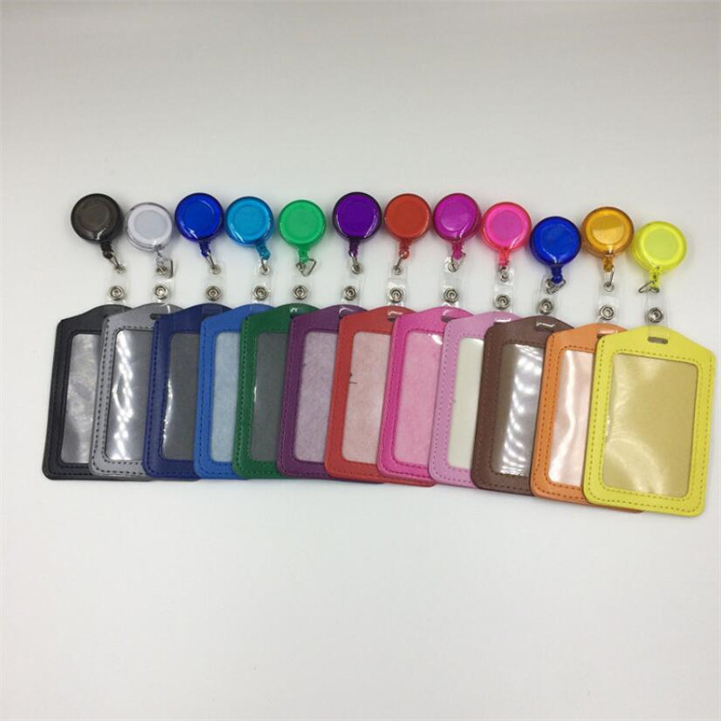 Bank Credit Card Houders Bus Id Identiteitskaarten Case Multicolor Badge Met Intrekbare Reel Werk Card Cover Pu Leer Kaarthouder